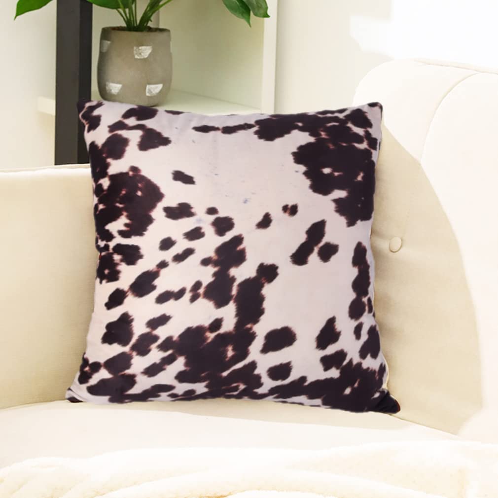Cowhide Print Throw Pillow Covers Black White Cow Spots Pattern Farmhouse Cushion Case Soft Cow Fur Skin Farm Animal Decorative Accent Pillowcase 18x18 Inches Velvet