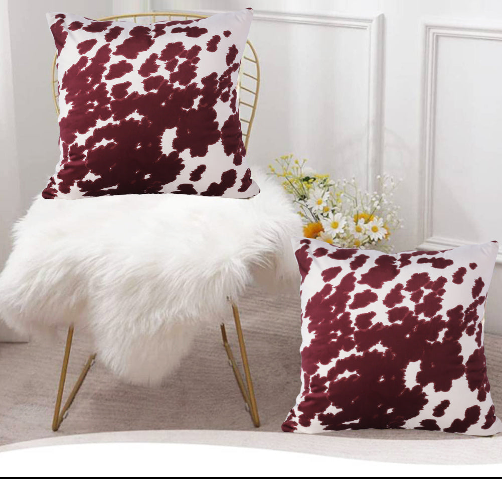 2 Pcs Cowhide Cow Skin Throw Pillow Covers Velvet Pillow Cases Farm Animal Brown Cow Skin Print Pillow Case Square Cushion Cover for Sofa Bedroom