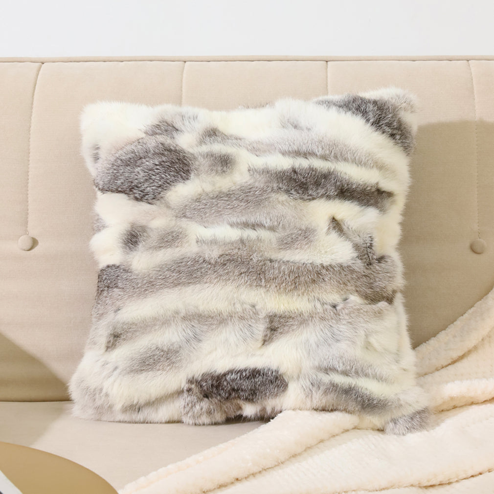 Entua Set of 2 Natural Fur Throw Pillow Covers Luxury Real Rabbit Fur Pillow Cover with Zipper Brown Soft Plush Farm Animal Hair Pillowcase for Holiday Home Couch Sofa Bedroom Decor