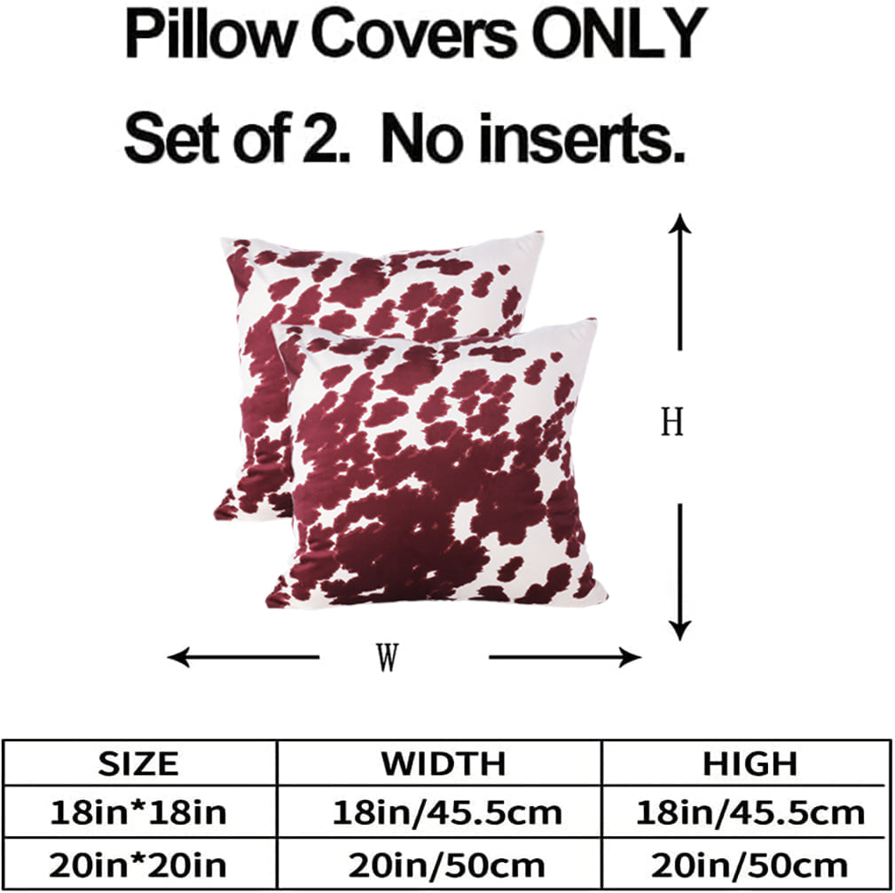 2 Pcs Cowhide Cow Skin Throw Pillow Covers Velvet Pillow Cases Farm Animal Brown Cow Skin Print Pillow Case Square Cushion Cover for Sofa Bedroom