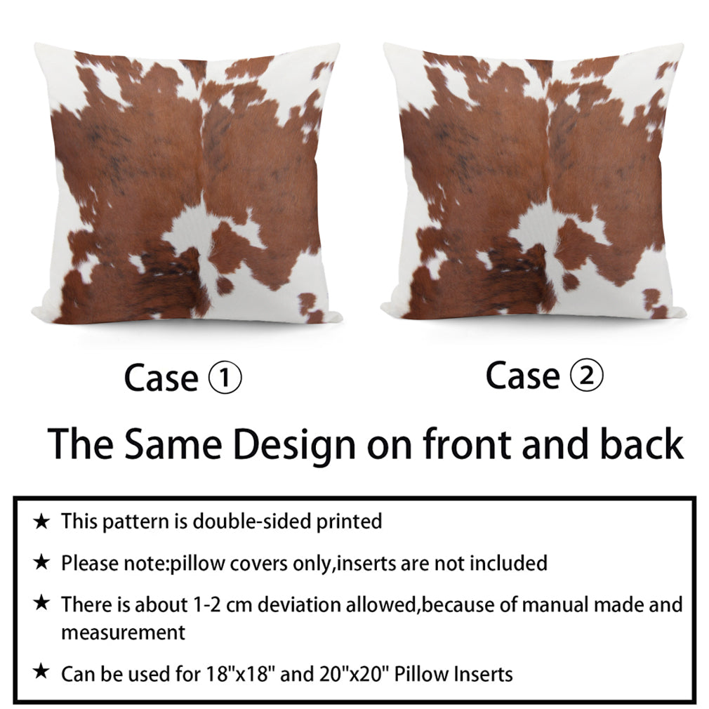 2 Pcs Cowhide Cow Skin Throw Pillow Covers Velvet Pillow Cases Farm Animal Brown Cow Skin Print Pillow Case Square Cushion Cover for Sofa Bedroom