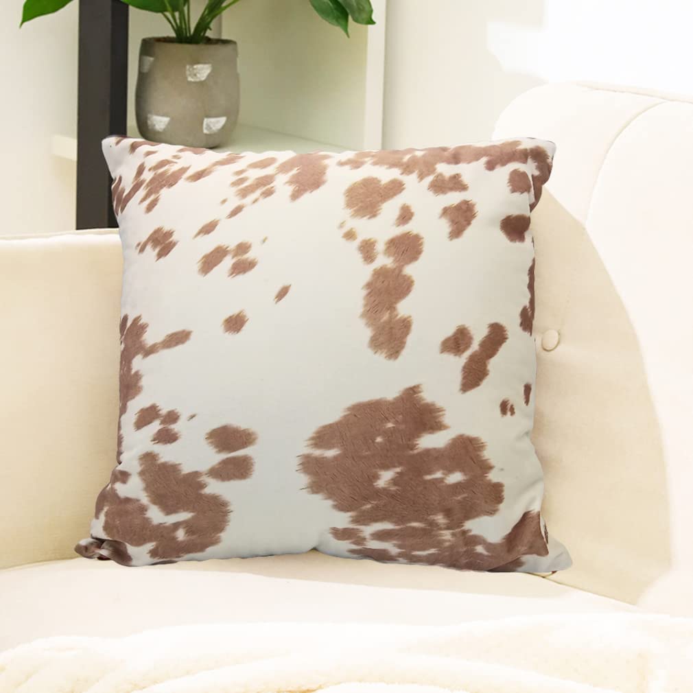 Cowhide Print Throw Pillow Covers Black White Cow Spots Pattern Farmhouse Cushion Case Soft Cow Fur Skin Farm Animal Decorative Accent Pillowcase 18x18 Inches Velvet