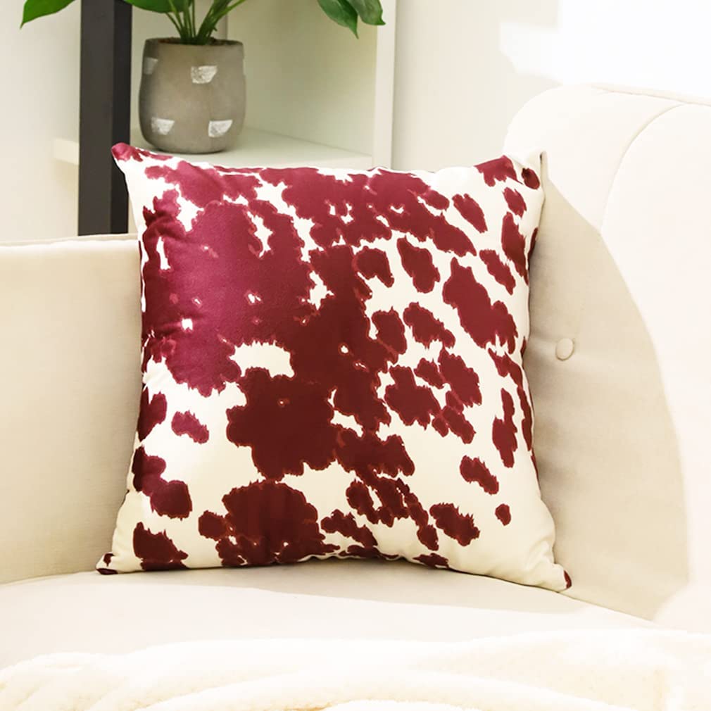 Cowhide Print Throw Pillow Covers Black White Cow Spots Pattern Farmhouse Cushion Case Soft Cow Fur Skin Farm Animal Decorative Accent Pillowcase 18x18 Inches Velvet