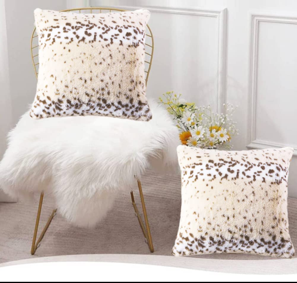 Soft Plush Luxury Faux Fur Animal Skin Throw Pillow Covers Soft Cozy Wild Animal Cheetah Fur Cushion Cover Double Sided Brown Gold Decorative Square Pillowcases for Couch Sofa