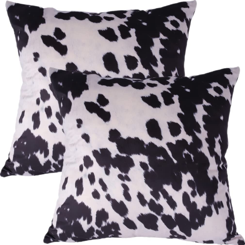 Cowhide Print Throw Pillow Covers Black White Cow Spots Pattern Farmhouse Cushion Case Soft Cow Fur Skin Farm Animal Decorative Accent Pillowcase 18x18 Inches Velvet