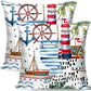 Nautical Coastal Beach Ocean Throw Pillow Covers Light House Sailboat Anchor Pillow Cover Navigation Plams Sea Waves Decor Velvet Couch Outdoor Sofa Cushion Cover for Bed