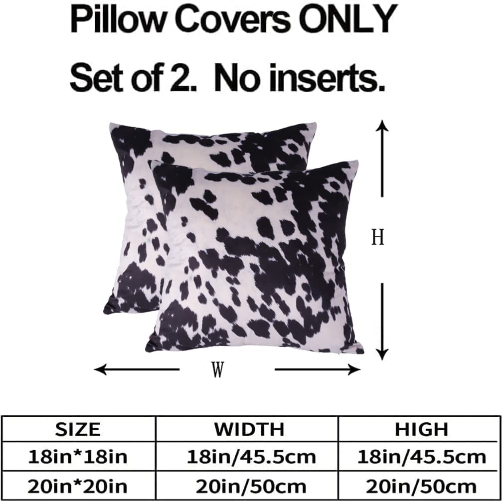 Cowhide Print Throw Pillow Covers Black White Cow Spots Pattern Farmhouse Cushion Case Soft Cow Fur Skin Farm Animal Decorative Accent Pillowcase 18x18 Inches Velvet