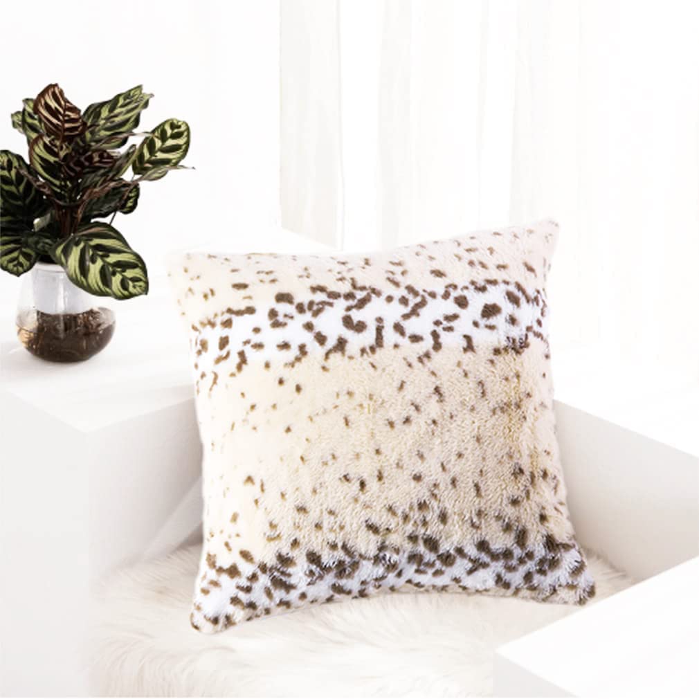 Soft Plush Luxury Faux Fur Animal Skin Throw Pillow Covers Soft Cozy Wild Animal Cheetah Fur Cushion Cover Double Sided Brown Gold Decorative Square Pillowcases for Couch Sofa