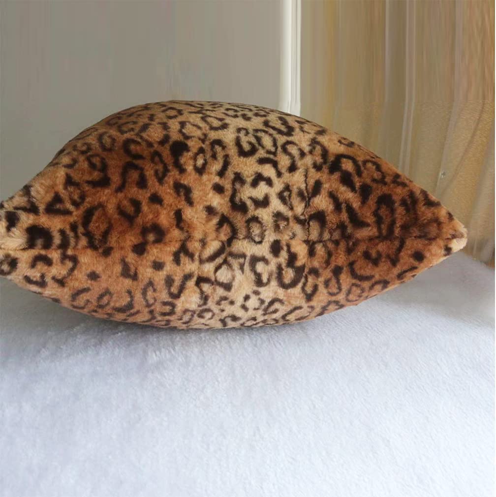 Soft Plush Luxury Faux Fur Animal Skin Throw Pillow Covers Soft Cozy Wild Animal Cheetah Fur Cushion Cover Double Sided Brown Gold Decorative Square Pillowcases for Couch Sofa