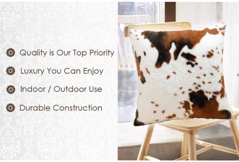 Soft Plush Faux Fur Cow Hide Skin Print Throw Pillow Covers Farm Animal Cushion Cover Set of 2 Decorative Farmhouse Pillowcase for Couch Sofa Chair Bedroom Living Room Brown White