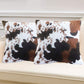 Entua 2 Pcs Faux Fur Cowhide Cow Throw Pillow Covers Animal Skin Print Pillow Cover Luxury Soft Plush Farmhouse Cushion Case for Sofa Home Couch Brown White Outdoor Pillowcase