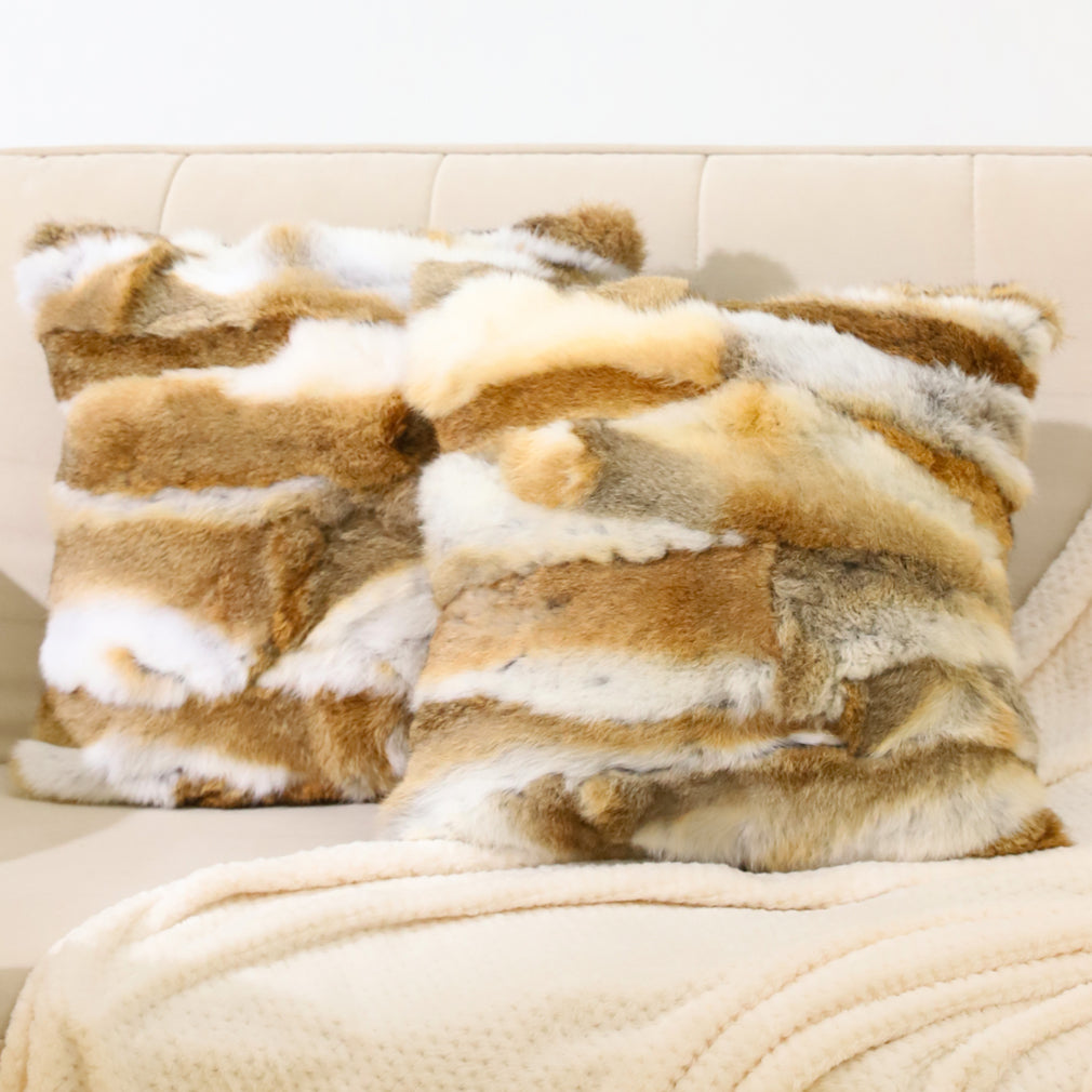 Faux 2024 Rabbit Fur Pillow - Set of 2 - 17Â” Square Covers & Inserts