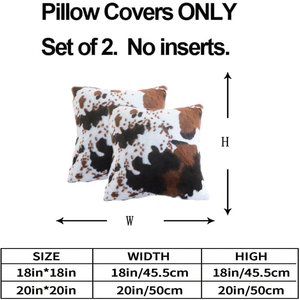 Entua 2 Pcs Faux Fur Cowhide Cow Throw Pillow Covers Animal Skin Print Pillow Cover Luxury Soft Plush Farmhouse Cushion Case for Sofa Home Couch Brown White Outdoor Pillowcase