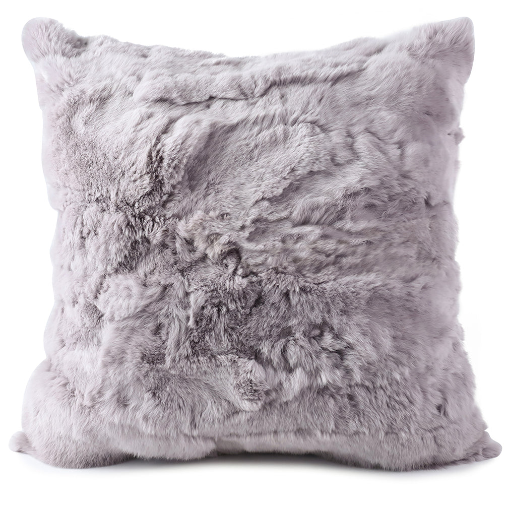 Natural Handcrafted Rabbit Fur Throw Pillow Covers, Real Rabbit Fur Pillow Case Luxury Animal Skin Cushion Cover Pillowcase Home Living Room Bedroom Grey 18 x 18