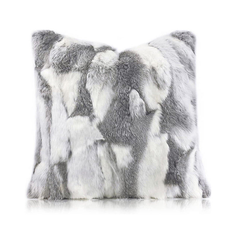 Natural Handcrafted Rabbit Fur Throw Pillow Covers, Real Rabbit Fur Pillow Case Luxury Animal Skin Cushion Cover Pillowcase Home Living Room Bedroom Grey 18 x 18